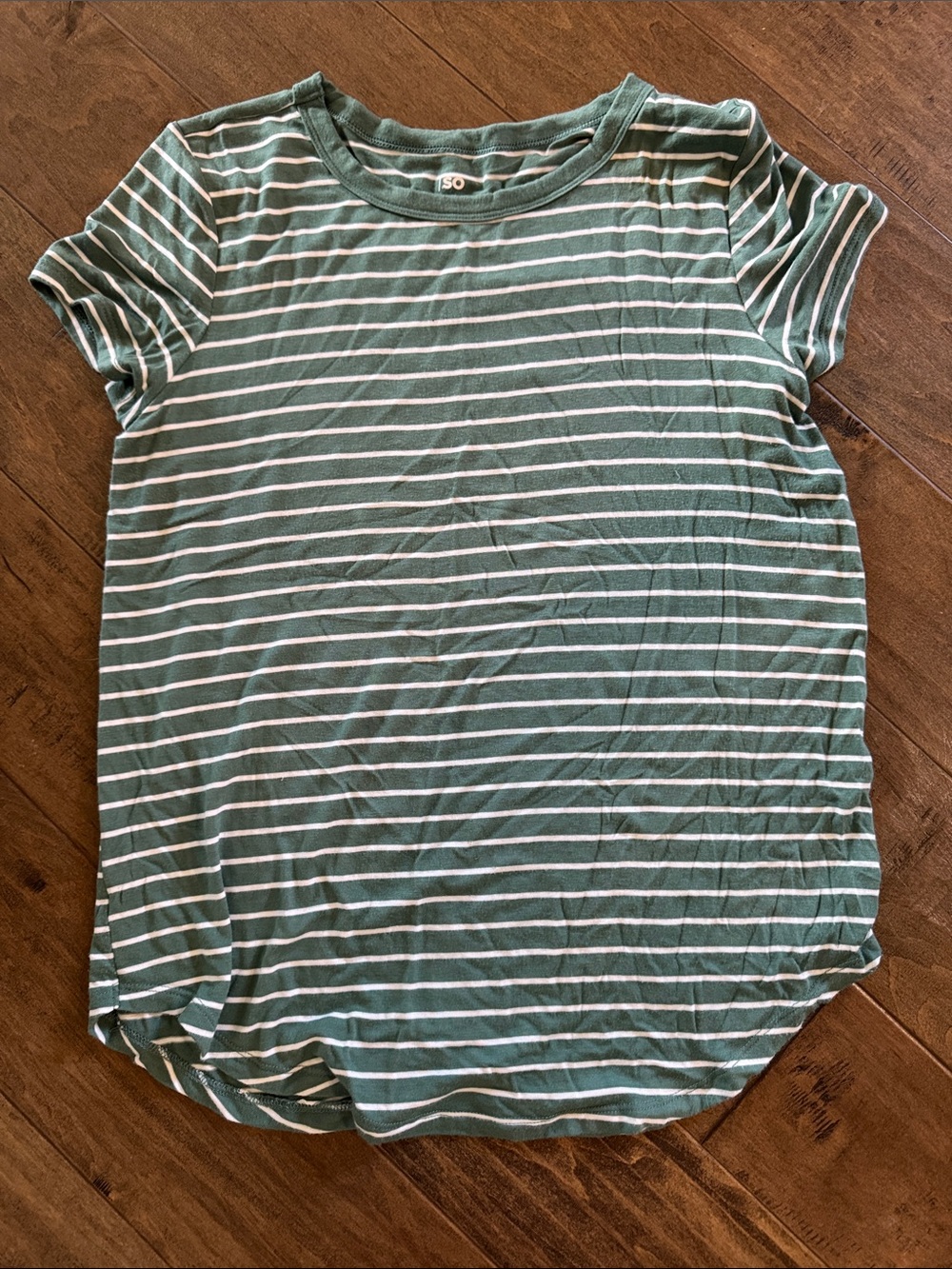 SO Green and White Striped Short Sleeve Tee